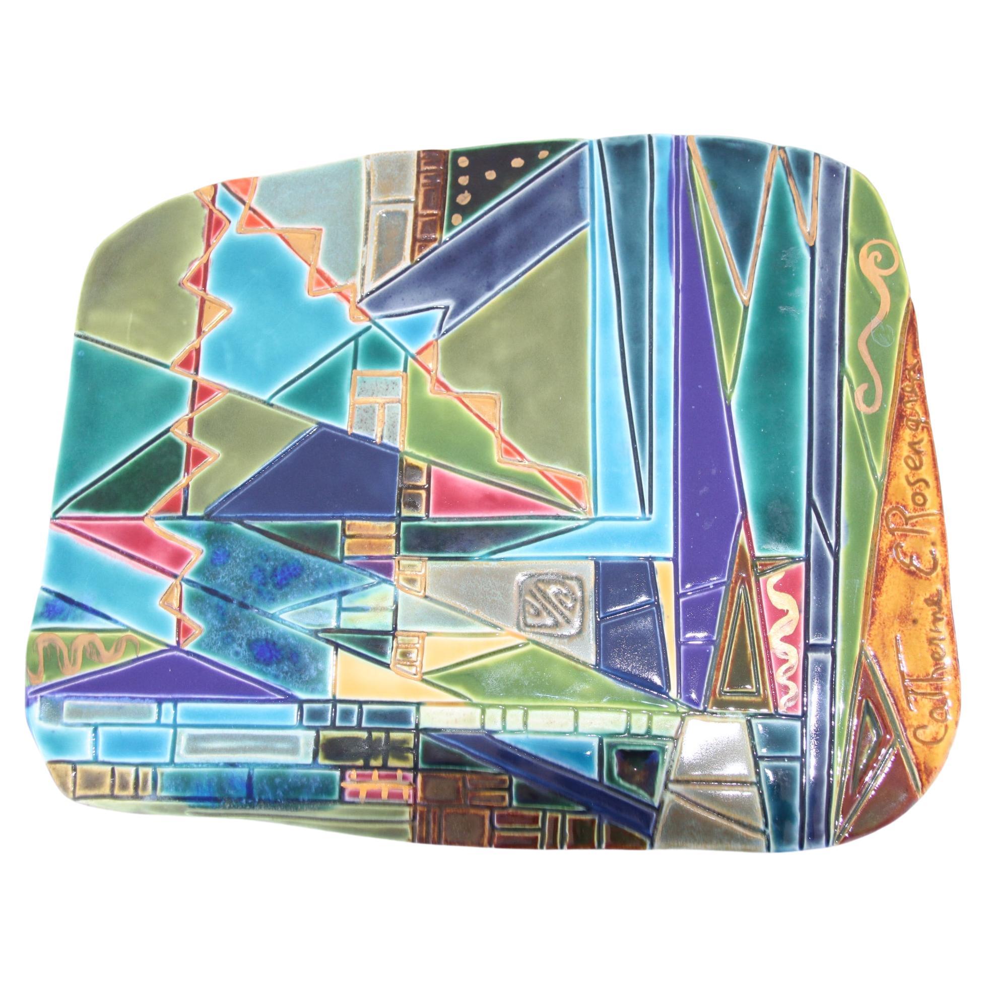Lakota hand painted tile studio plate For Sale