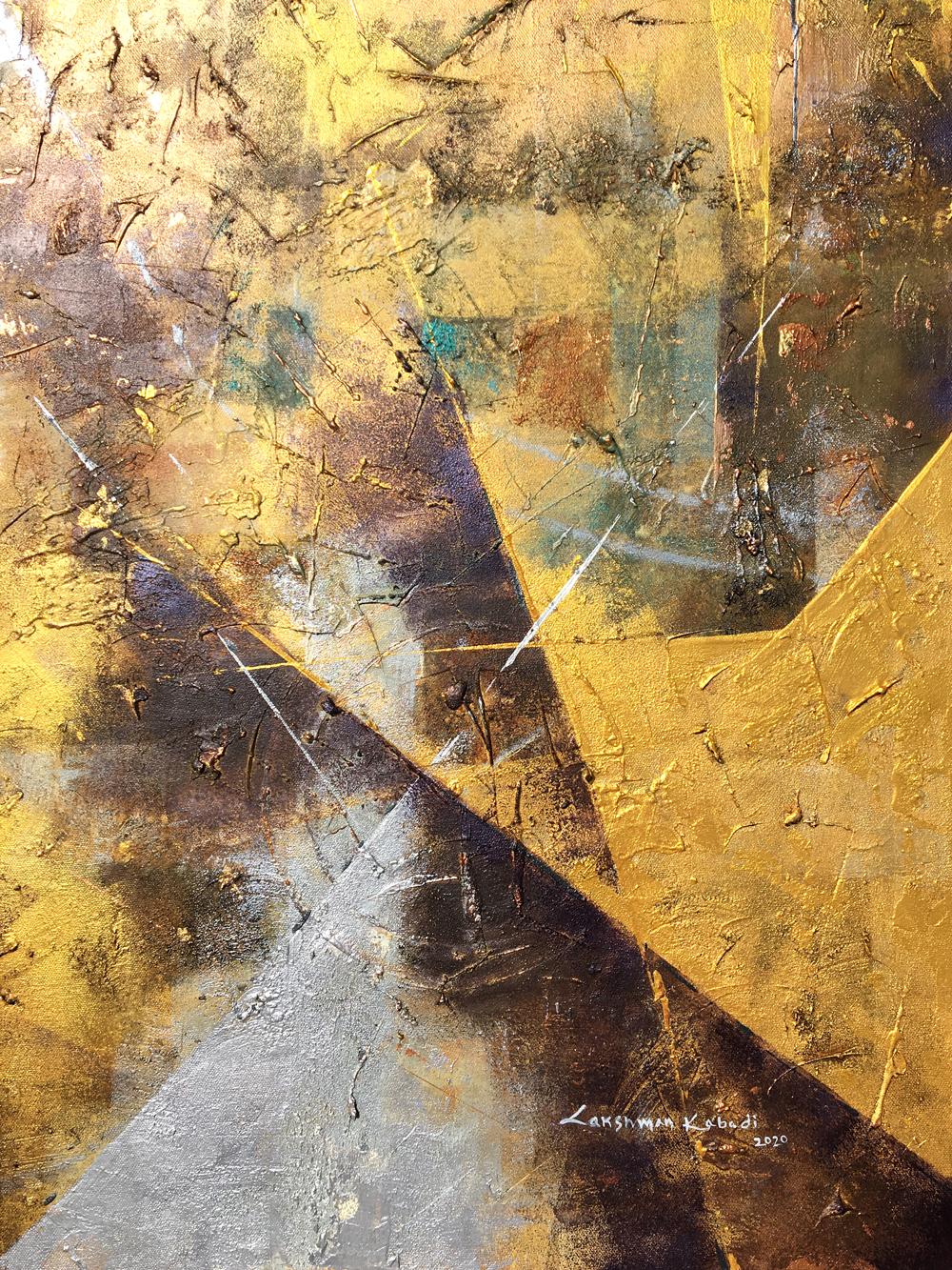 Golden Vibes - Abstract Painting by Lakshman Kabadi