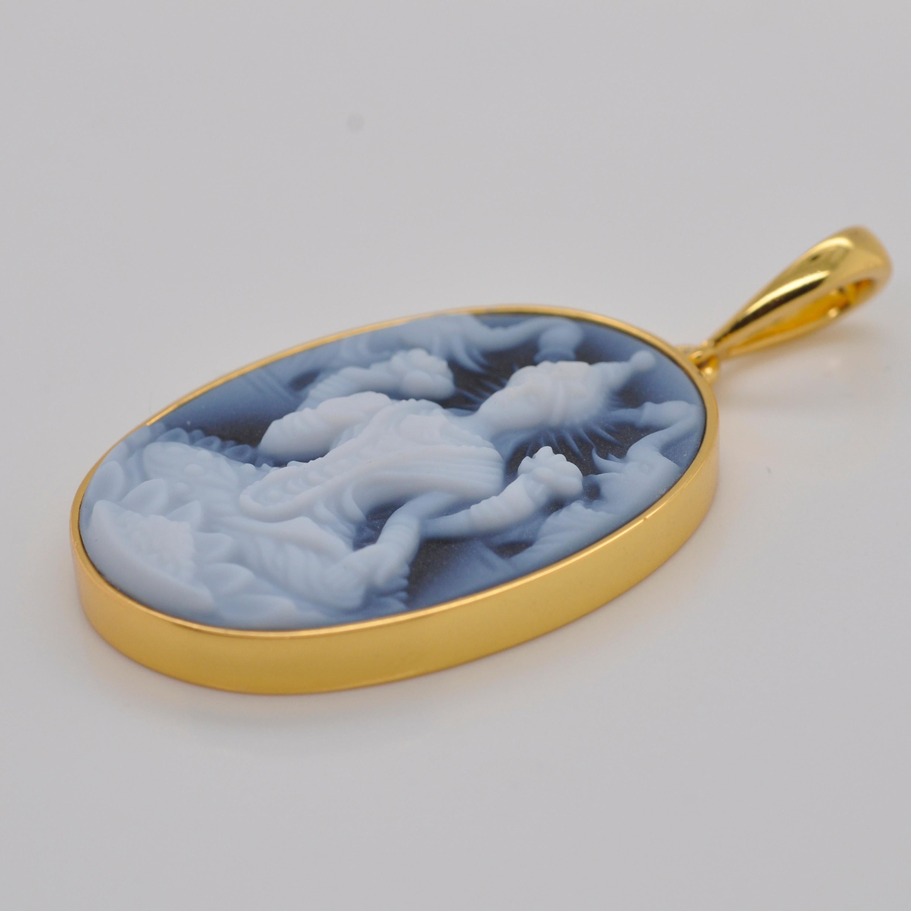 blue agate cameo pendant