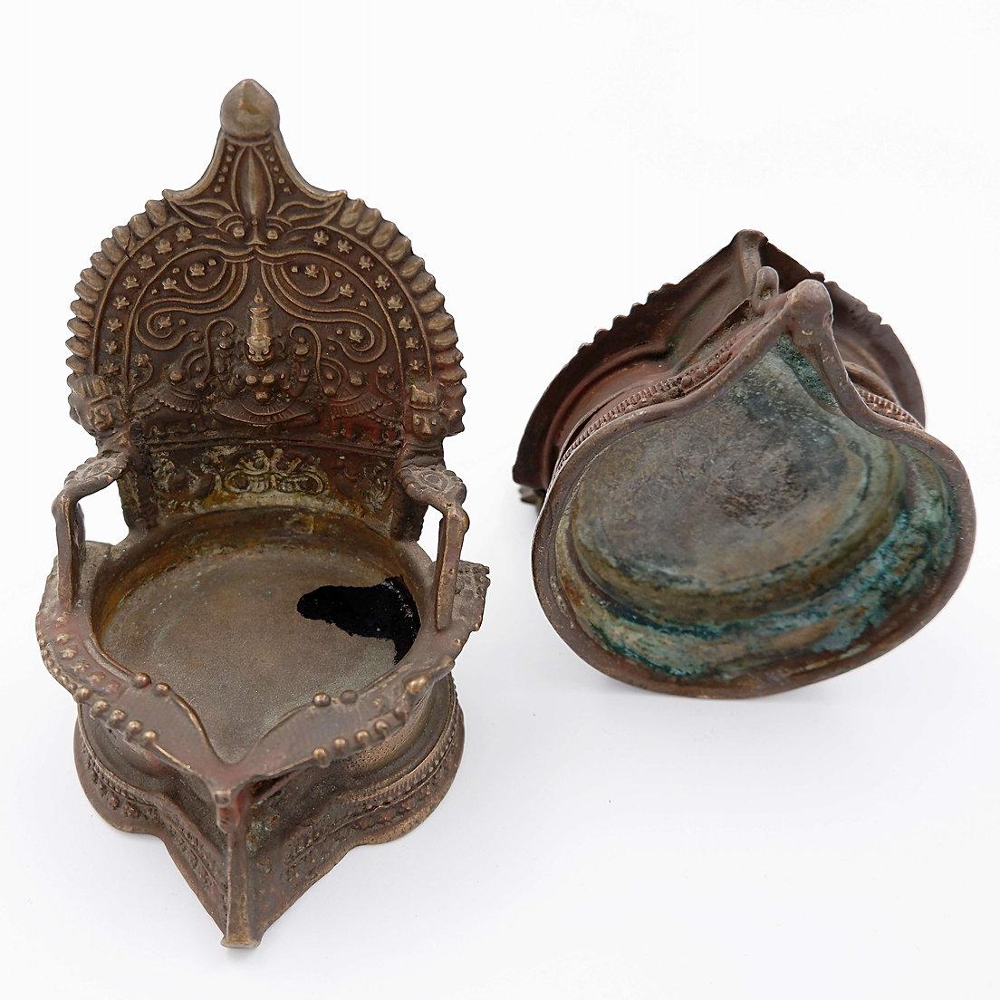 Indien Paire de lampes à huile en bronze 