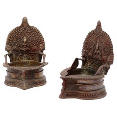 "Lakshmi" Pair of Oil Lamps in Bronze - India