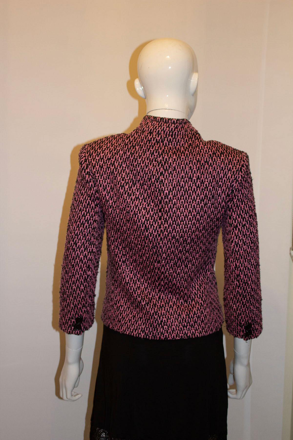 Lalage Beaumont Pink and Black Boucle Jacket  In Good Condition For Sale In London, GB