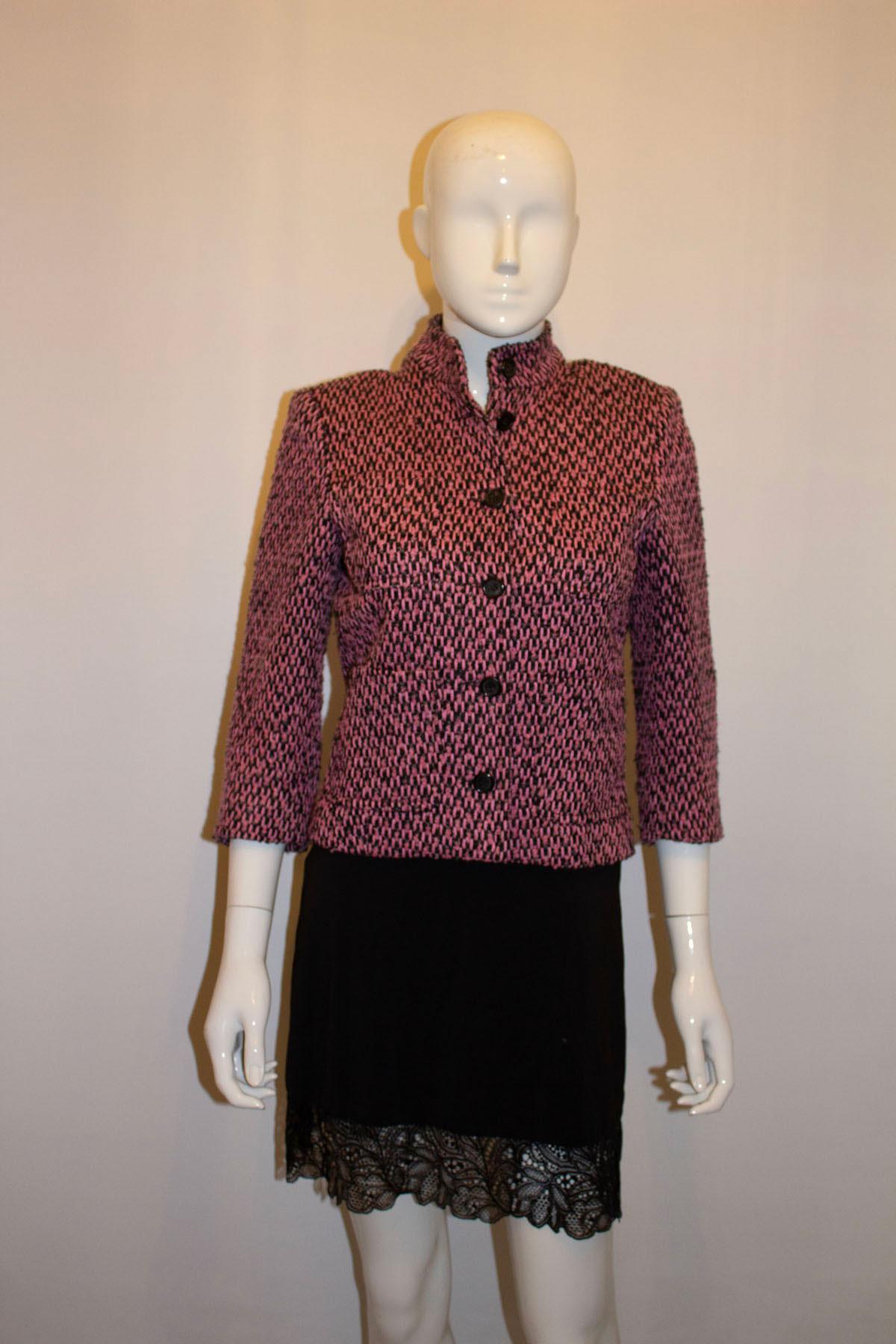 Women's Lalage Beaumont Pink and Black Boucle Jacket  For Sale