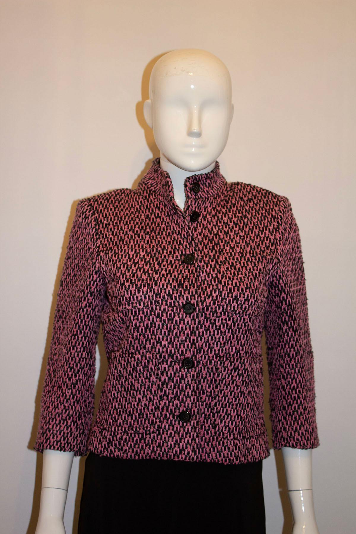 Lalage Beaumont Pink and Black Boucle Jacket  For Sale 1