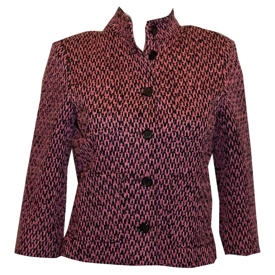 Lalage Beaumont Pink and Black Boucle Jacket  For Sale