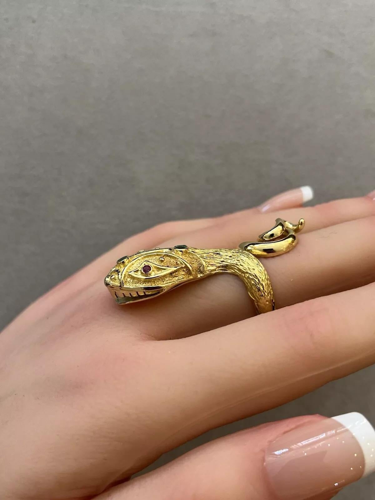 Lalalounis Snake Ring with Ruby and Emeralds in 18k Yellow Gold In Excellent Condition For Sale In La Jolla, CA