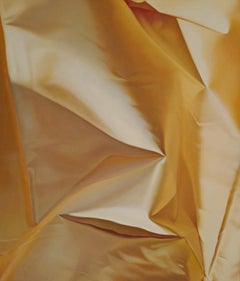 Yellow Series Number Three, Vertical Oil Painting of Golden Yellow Orange Fabric
