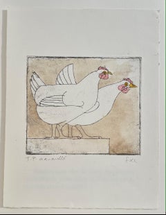 Lalanne (1927-2008) The Hens, unique inkwashed trial etching