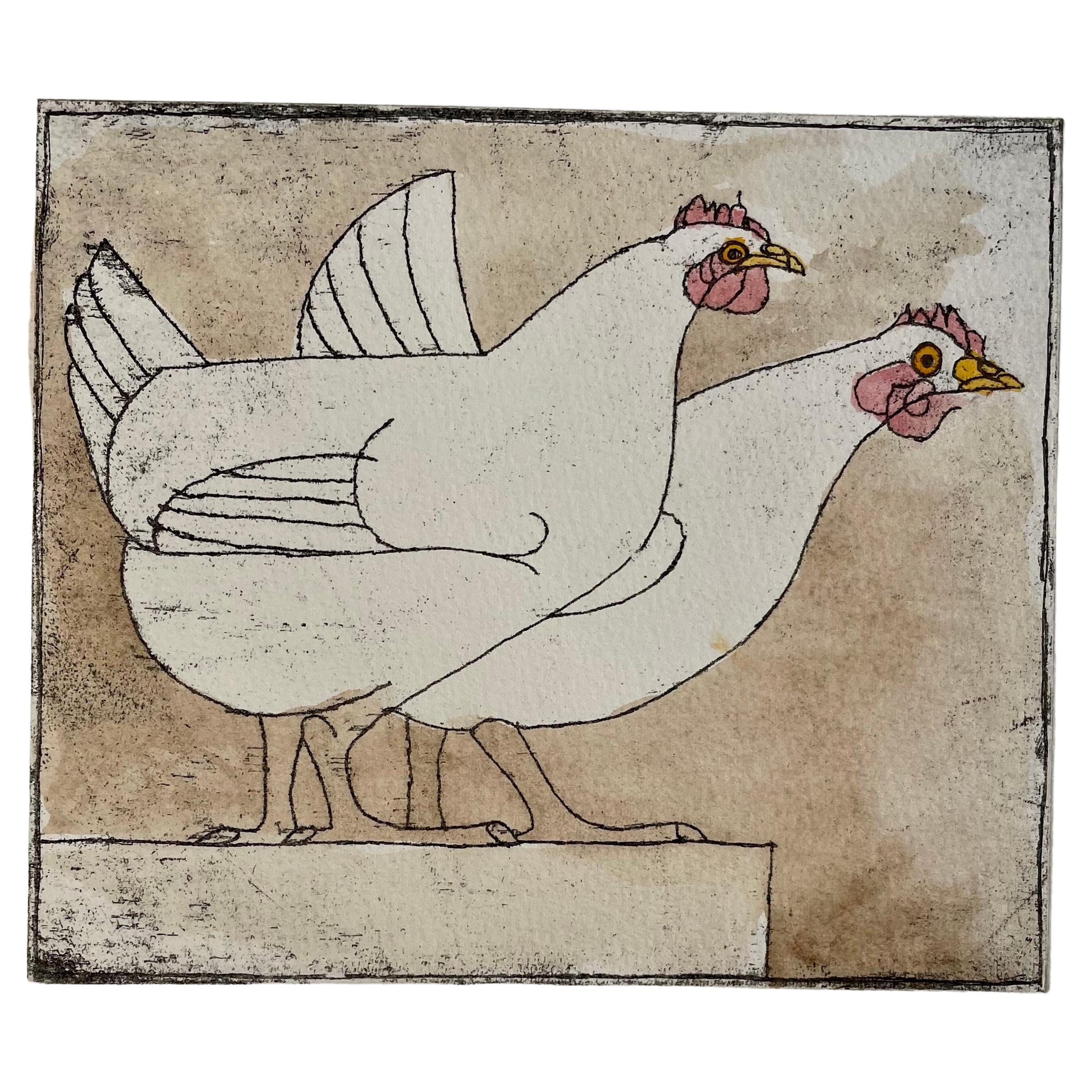 Lalanne (1927-2008) Las gallinas, grabado de prueba único entintado