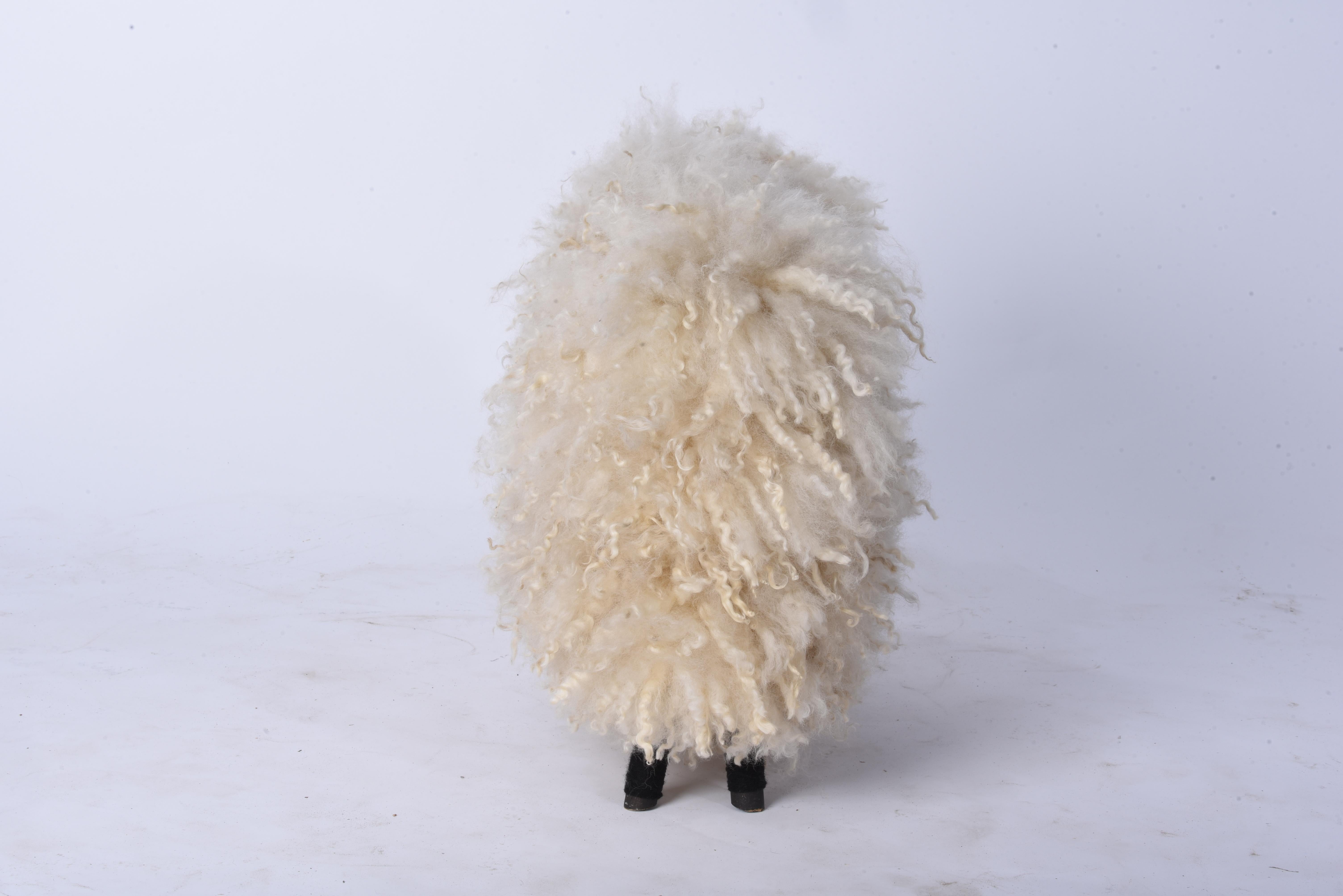 Fur Sheep Sculpture Ottoman