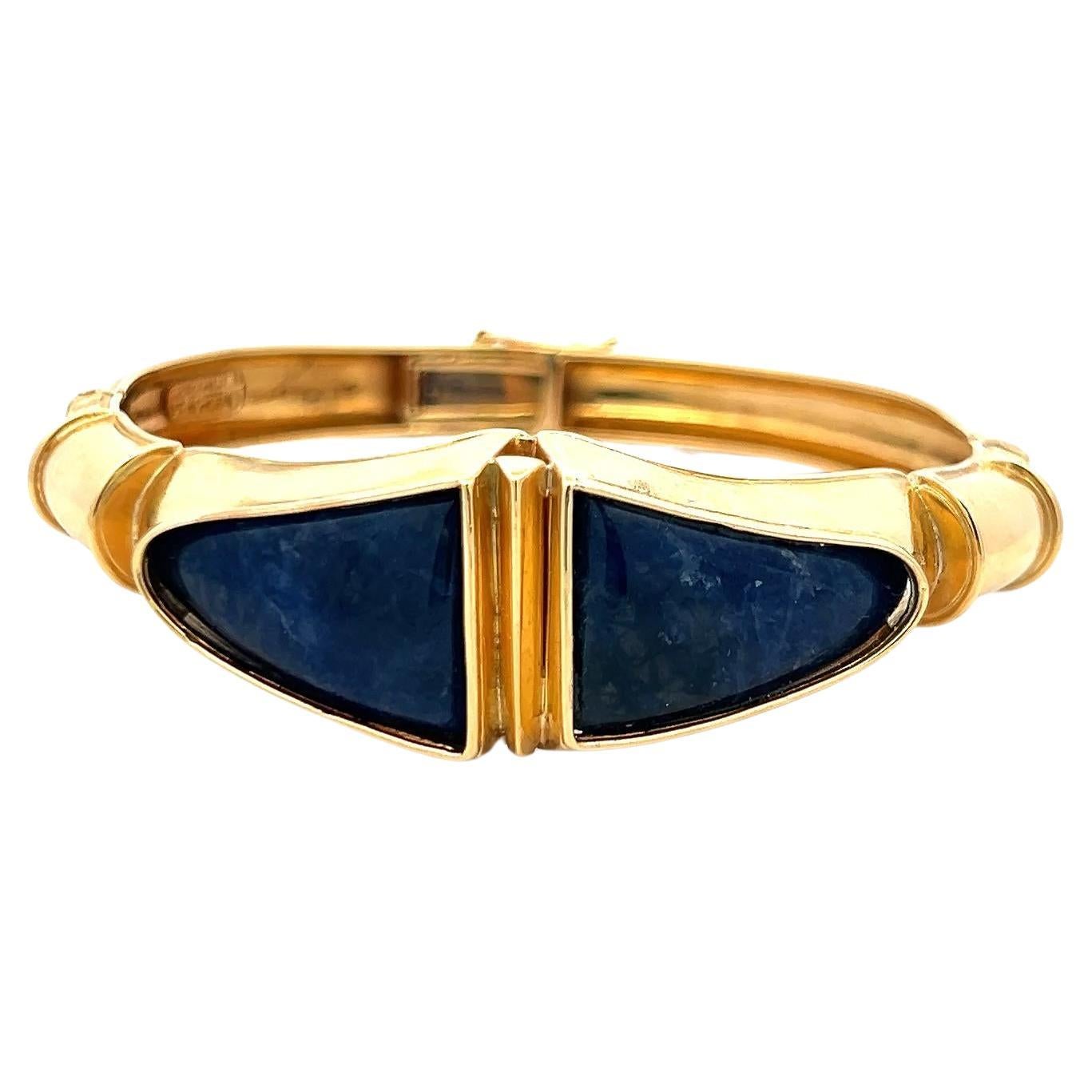 Lalaoonis 22.2-15.60MM Lapis Lazuli 18 Karat Yellow Gold Bangle Bracelet