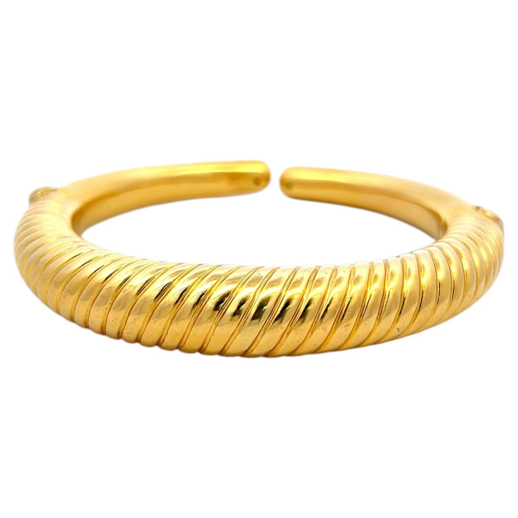 Lalaoonis 22K Yellow Gold Ribbed Torque Cuff Bracelet 6.75x0.37x0.40IN
