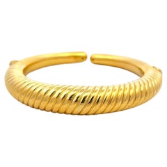 Lalaoonis 22K Yellow Gold Ribbed Torque Cuff Bracelet 6.75x0.37x0.40IN
