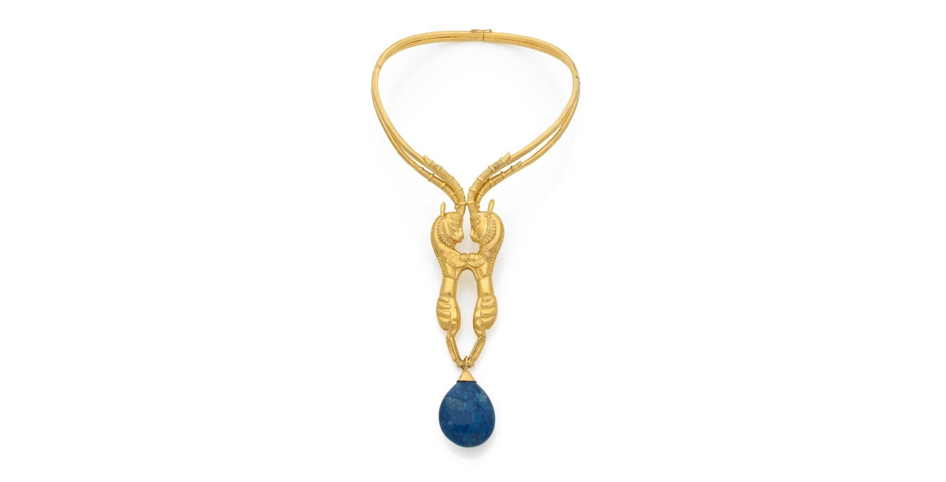 Collana Lalaoonis a testa di ariete vintage da 177,80 grammi in oro giallo 24 carati in vendita 6