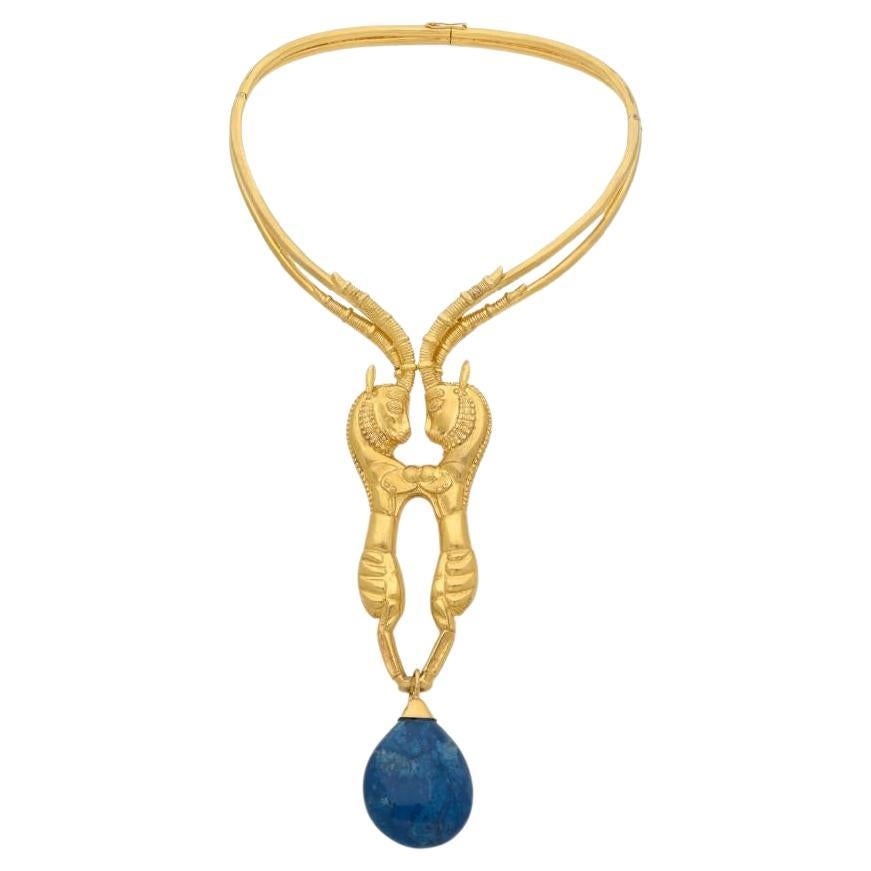 Lalaoonis Ram Head Vintage 177.80 Grams 24 Karat Yellow Gold Collar Necklace