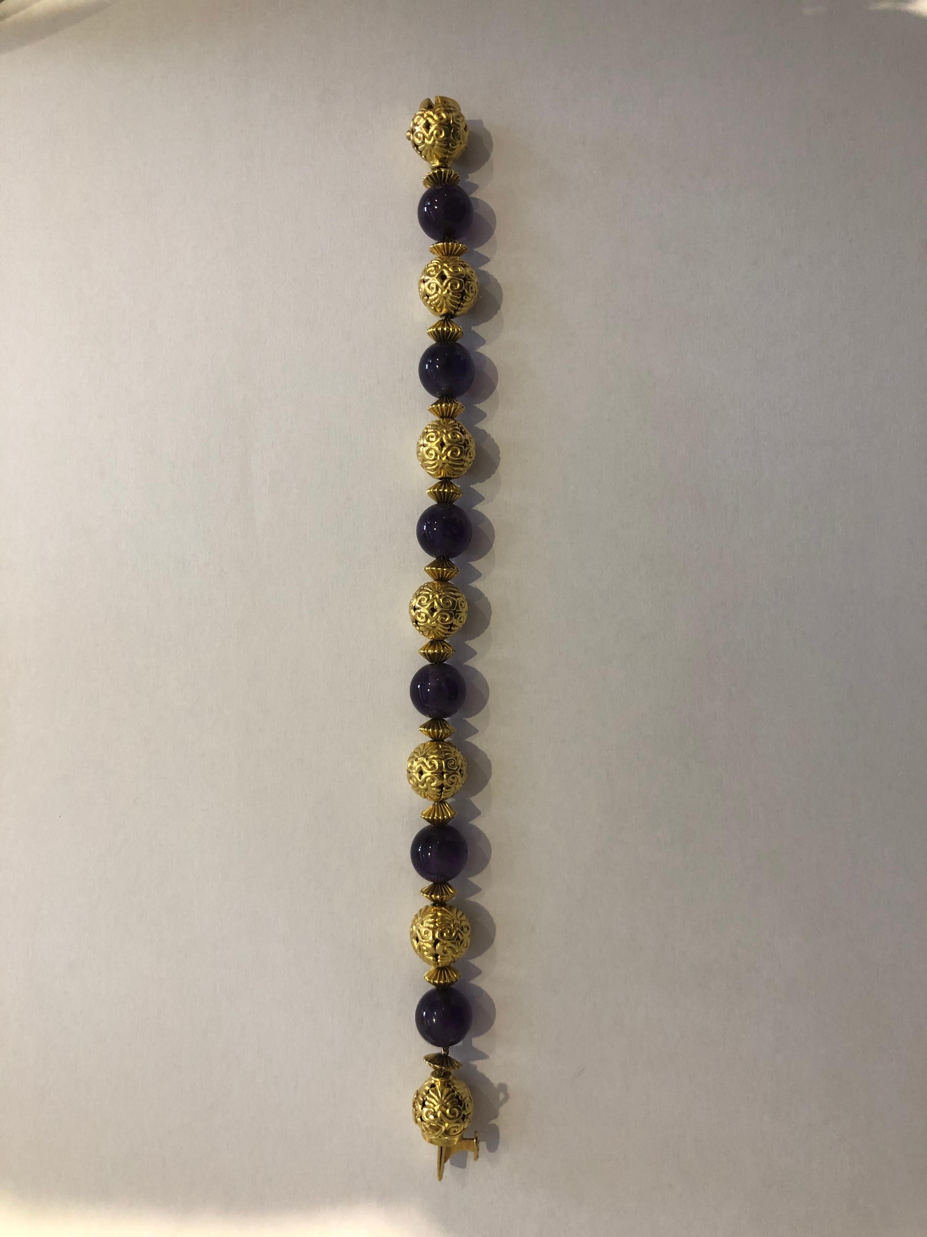 Contemporary Lalaounis 18 Carat Gold and Amethyst Bead Bracelet For Sale