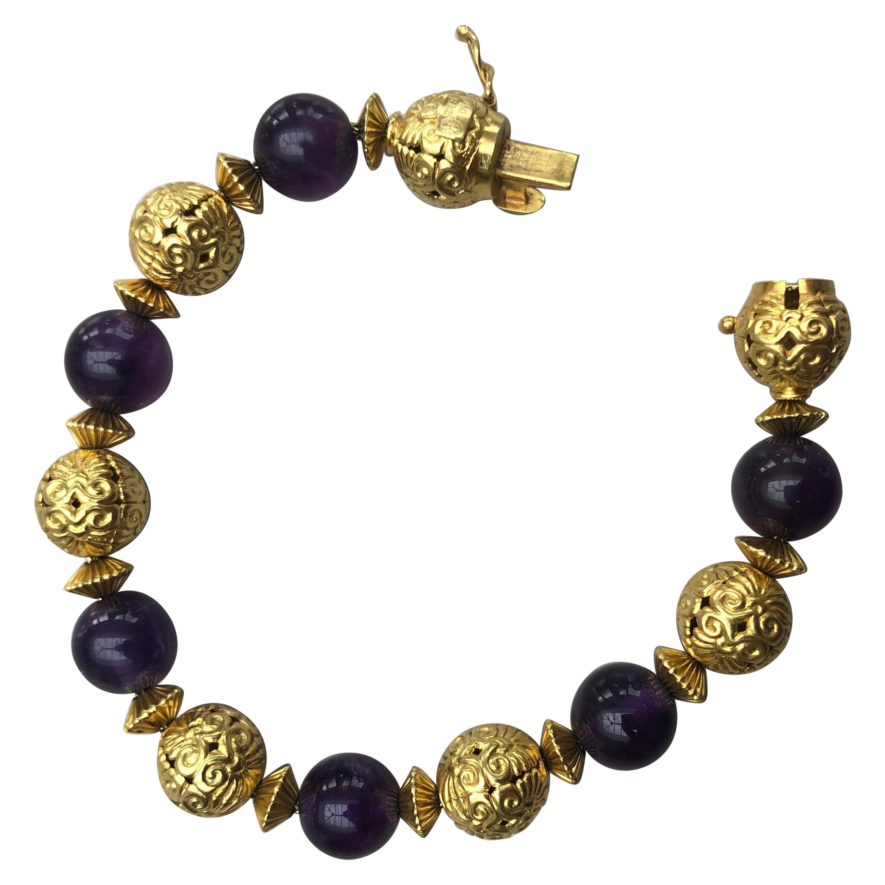 Lalaounis 18 Carat Gold and Amethyst Bead Bracelet For Sale