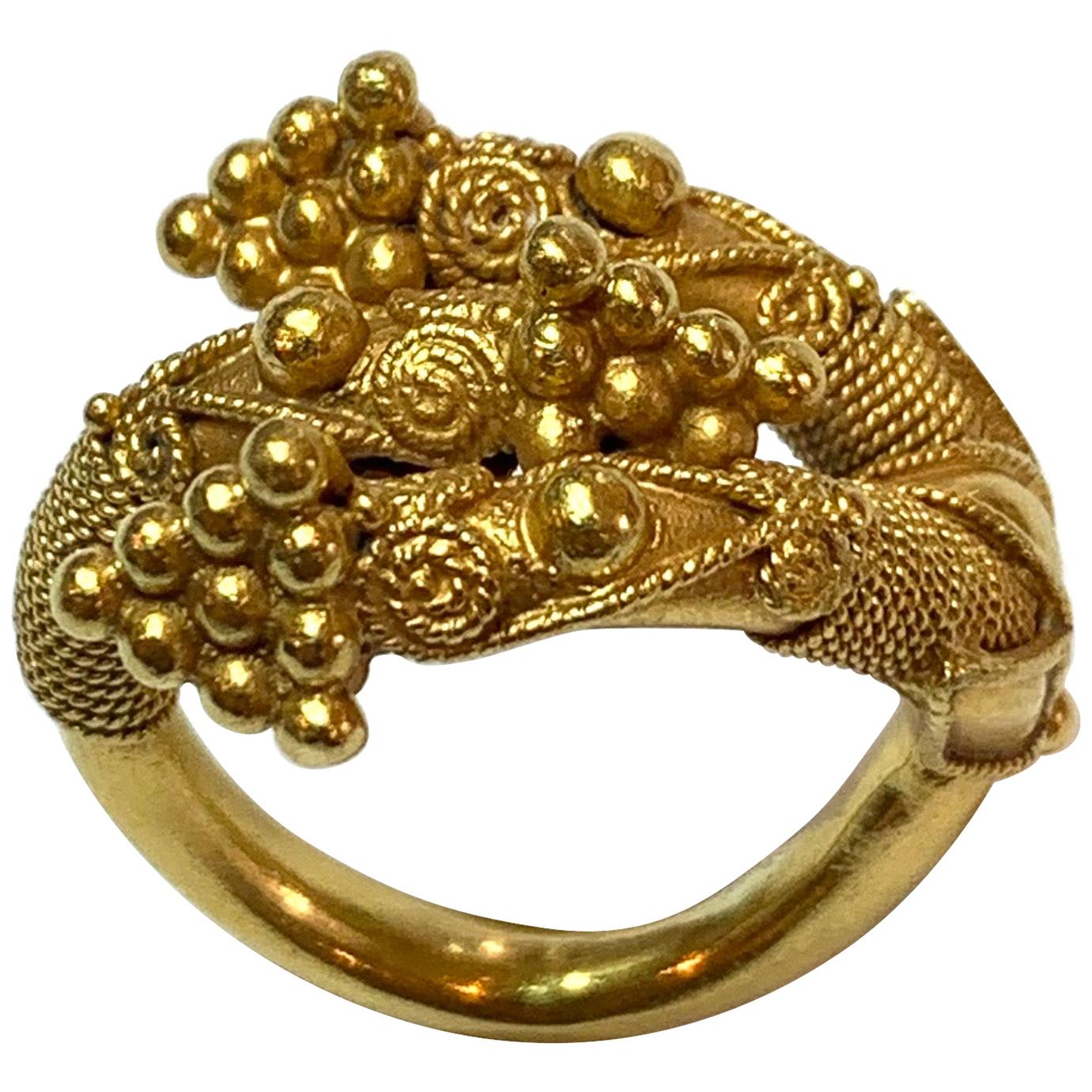Lalaounis, 18 Carat Gold Etruscan Revival Ring, circa 1970s For Sale