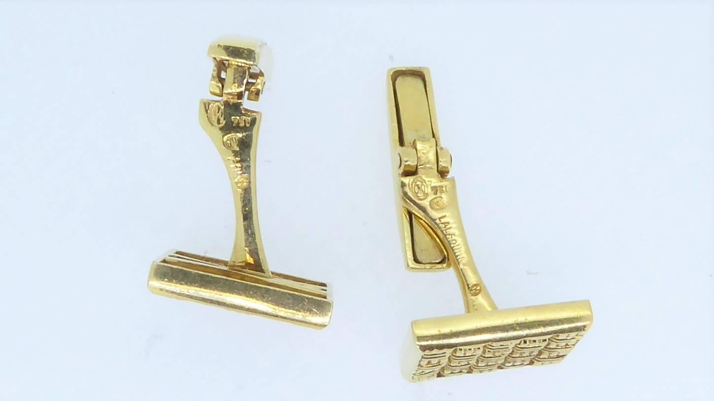 Lalaounis 18 Carat Yellow Gold Panel Cufflinks In Good Condition For Sale In London, GB