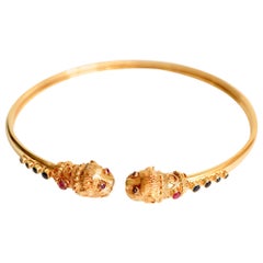 Lalaounis 18 Carat Yellow Gold, Sapphires and Rubies Lion Heads Necklace