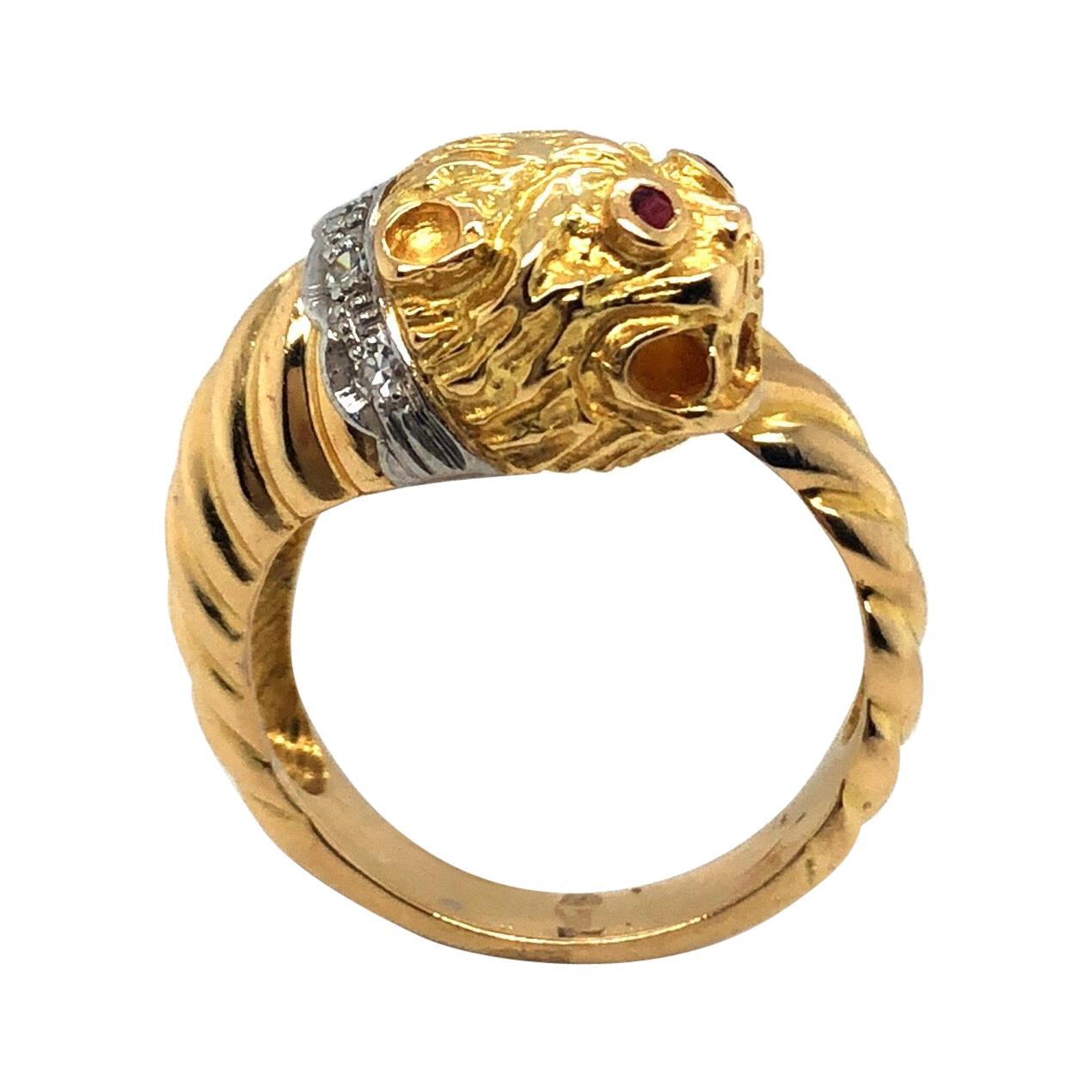 Lalaounis 18 Karat Gold Ruby and Diamond Chimera Ring