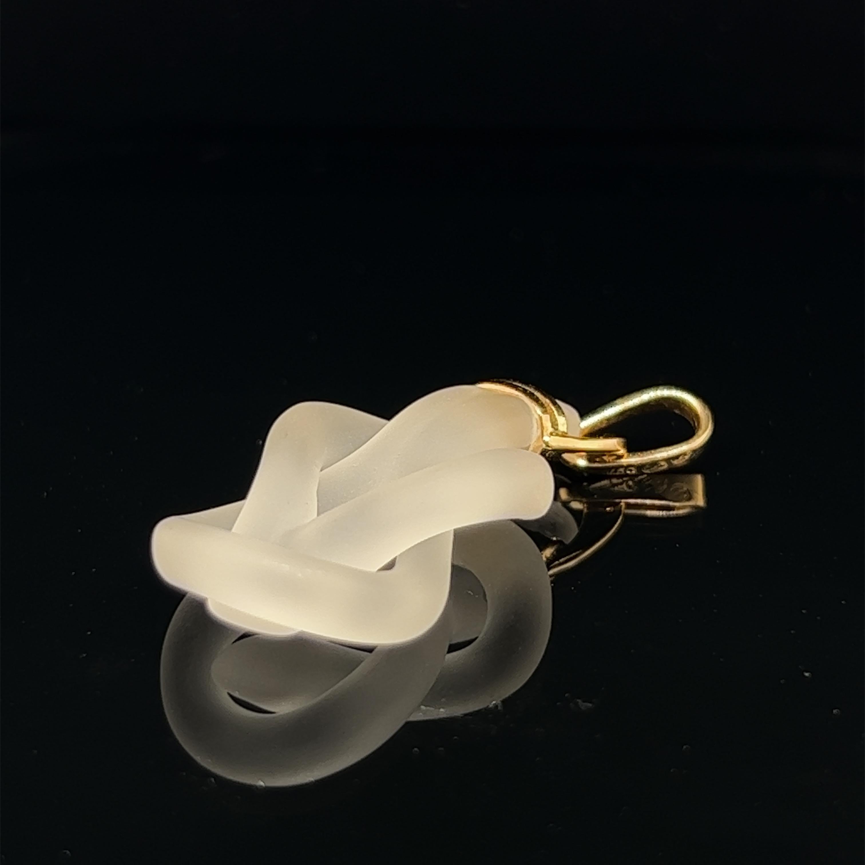 Uncut Lalaounis 18 Karat Yellow Gold and Rock Crystal Herkules Knot Pendant