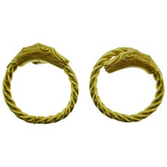 Lalaounis 18 Karat Yellow Gold Dragon Clip-On Hoop Earrings Vintage Greek Made