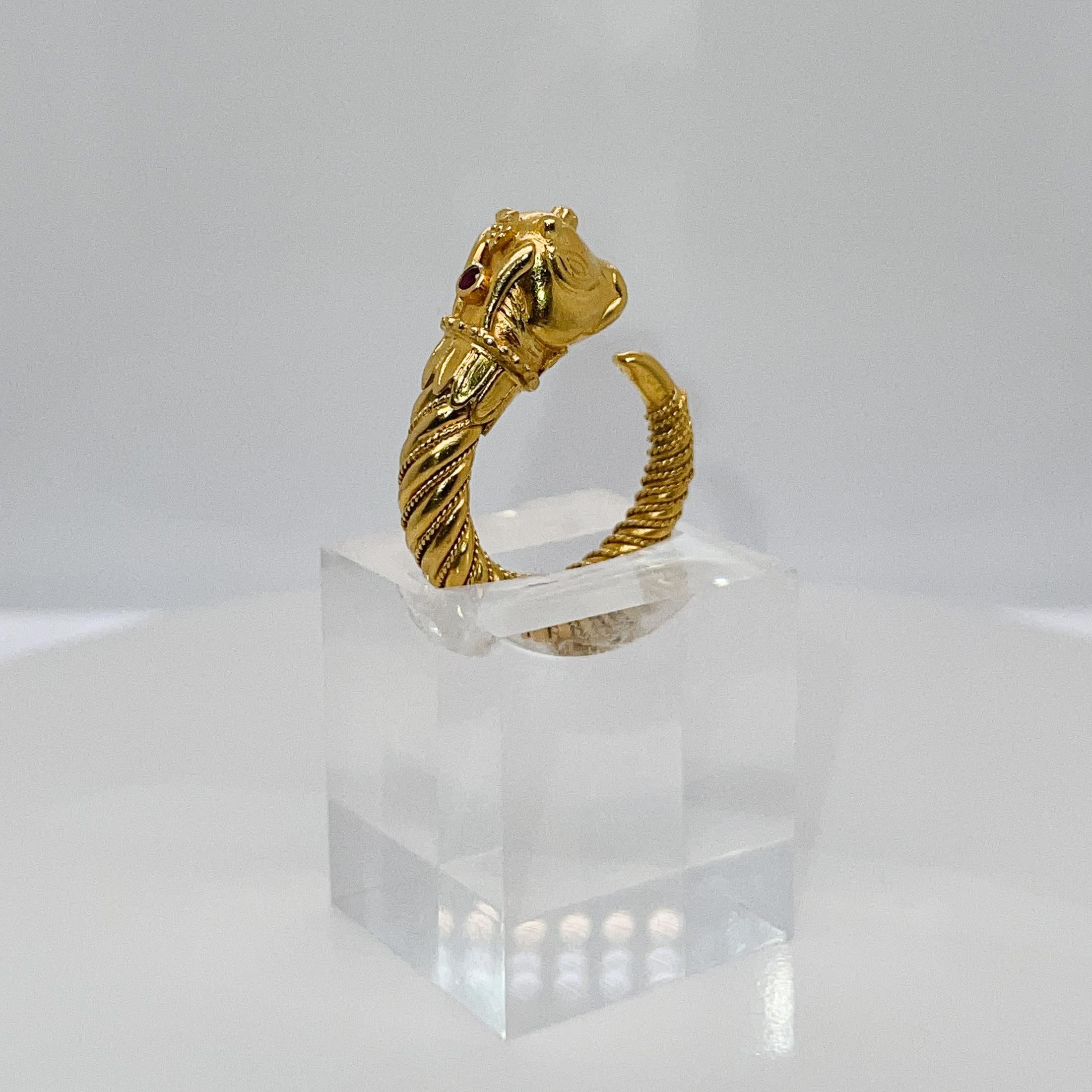 Lalaounis 18K Gold & Amethyst Greek Revival Bull's Head Ring  For Sale 2