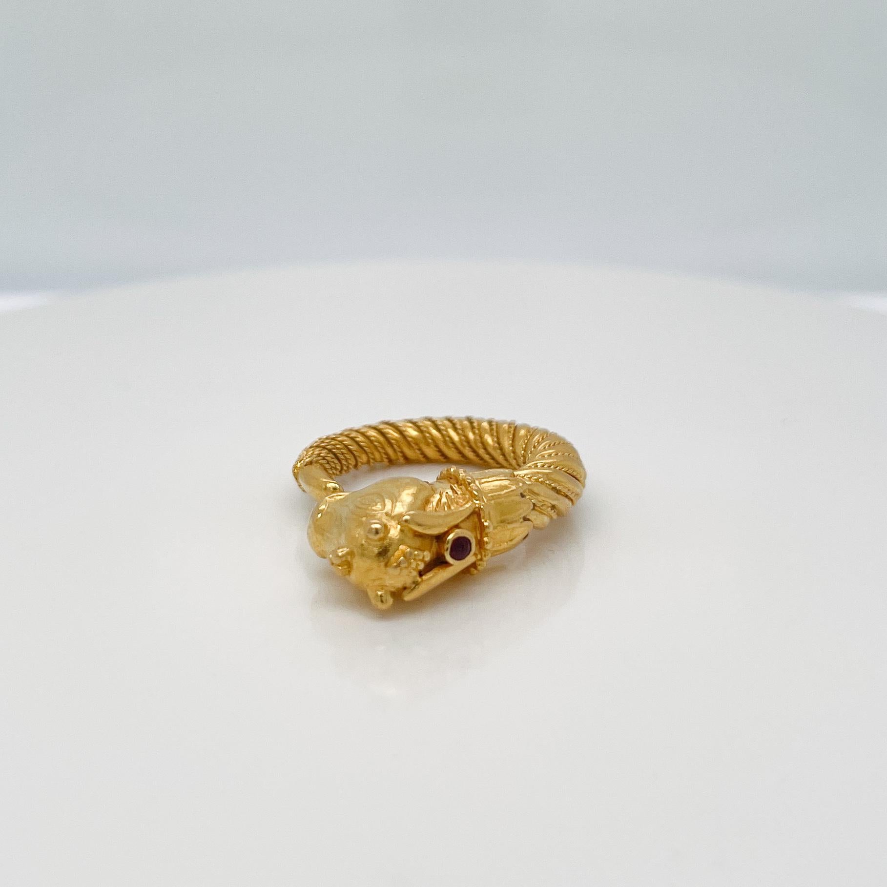 Lalaounis 18K Gold & Amethyst Greek Revival Bull's Head Ring  For Sale 4