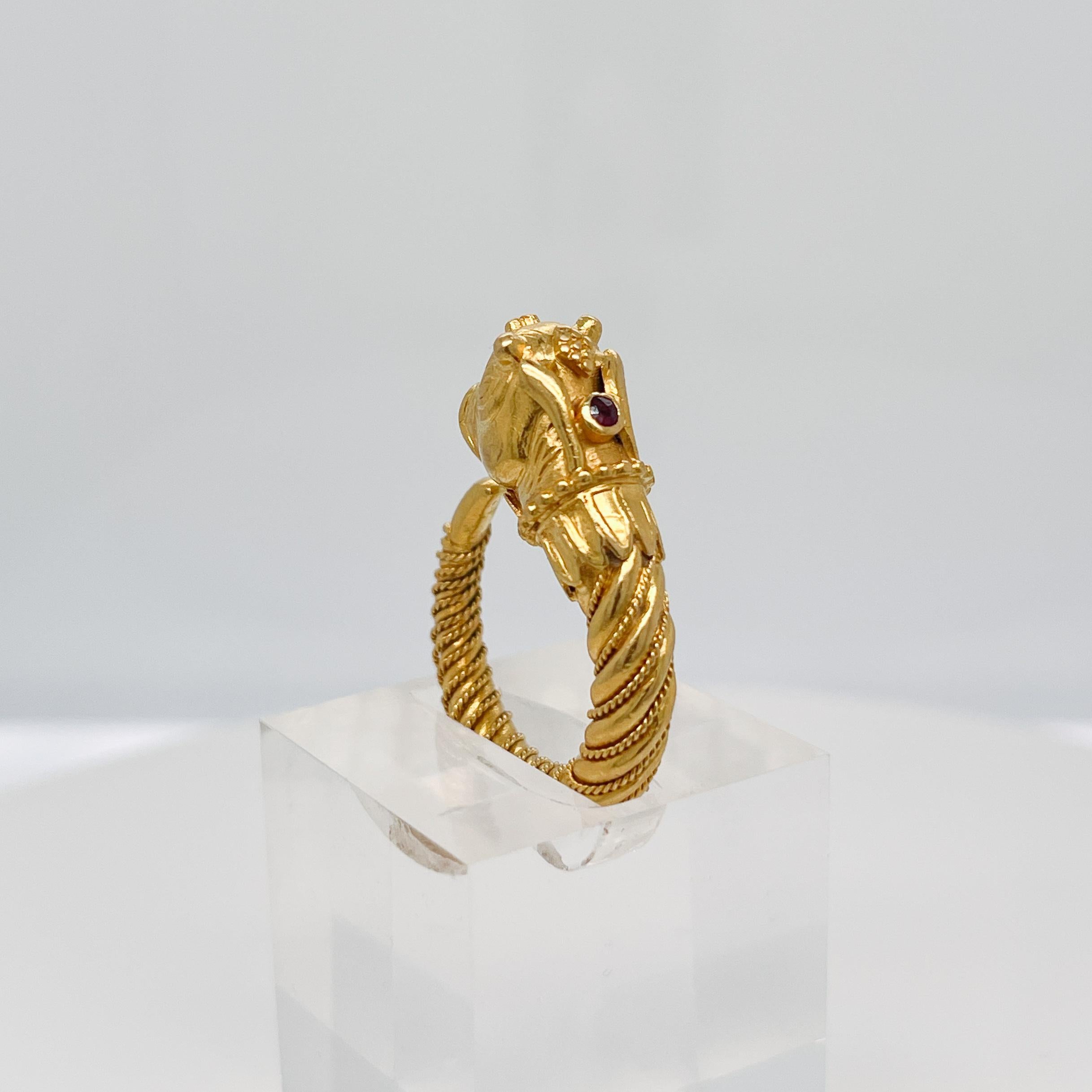 Women's Lalaounis 18K Gold & Amethyst Greek Revival Bull's Head Ring  For Sale