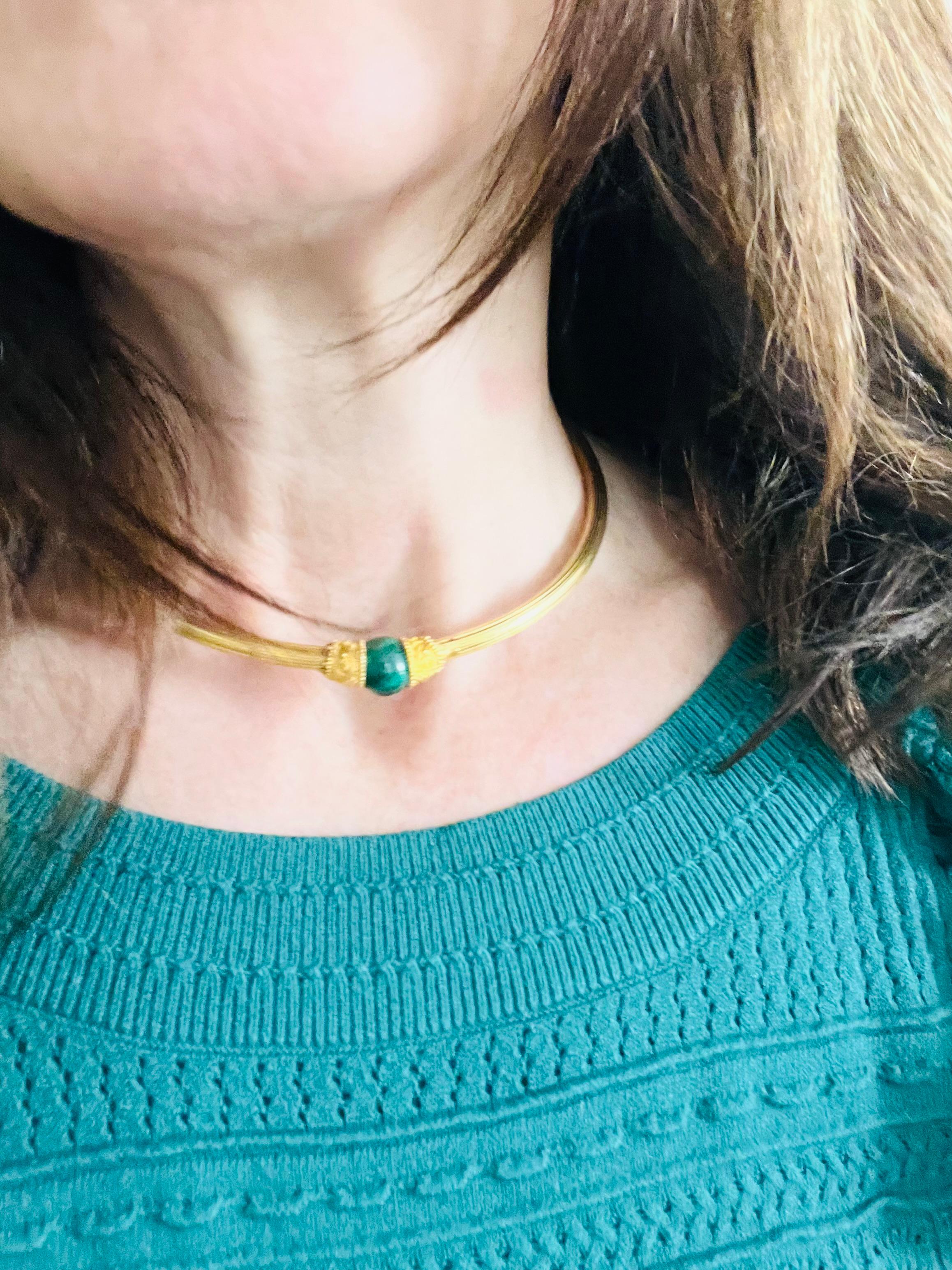 Greek Revival Lalaounis 18K Gold and Malachite Choker Necklace For Sale