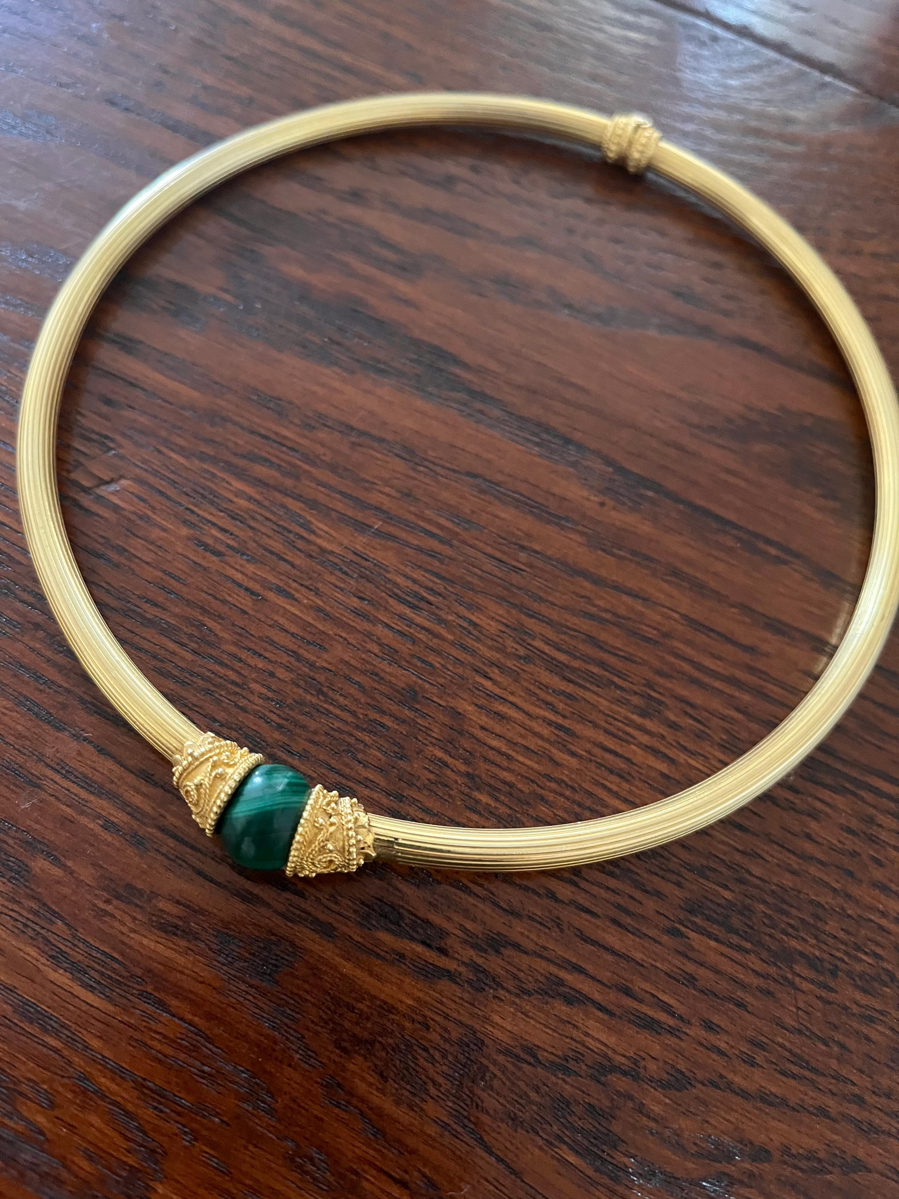 Bead Lalaounis 18K Gold and Malachite Choker Necklace For Sale