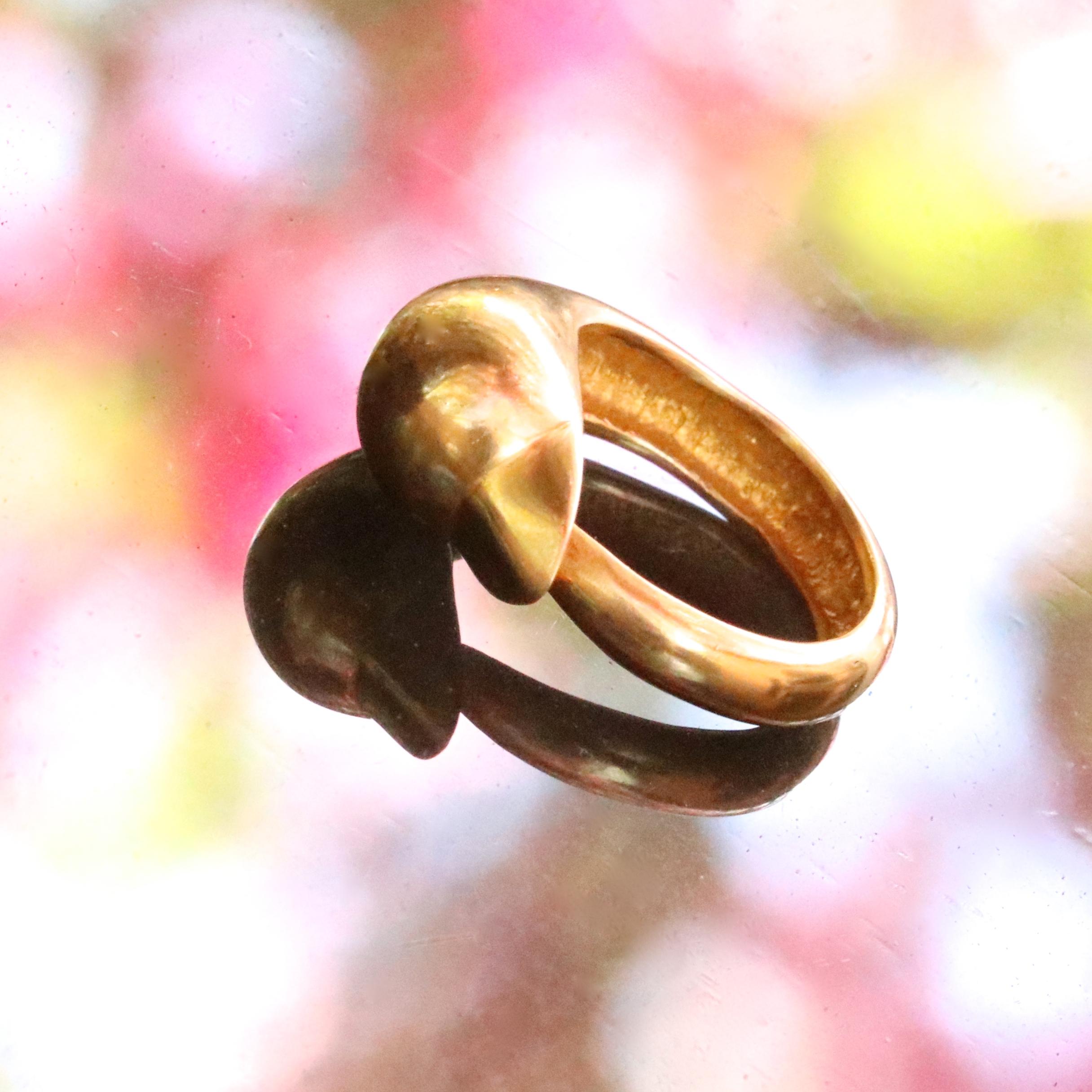 A modern Greek  interpretation of the age old goose brought up to date. Ilias Lalaounis 18k gold goose ring. Stamped with LaLaounis hallmark. Greek hallmark. Circa 1960's. Ring size 7 3/4 and may be re-sized.
 Flawless Protection Plan: 
7 day return