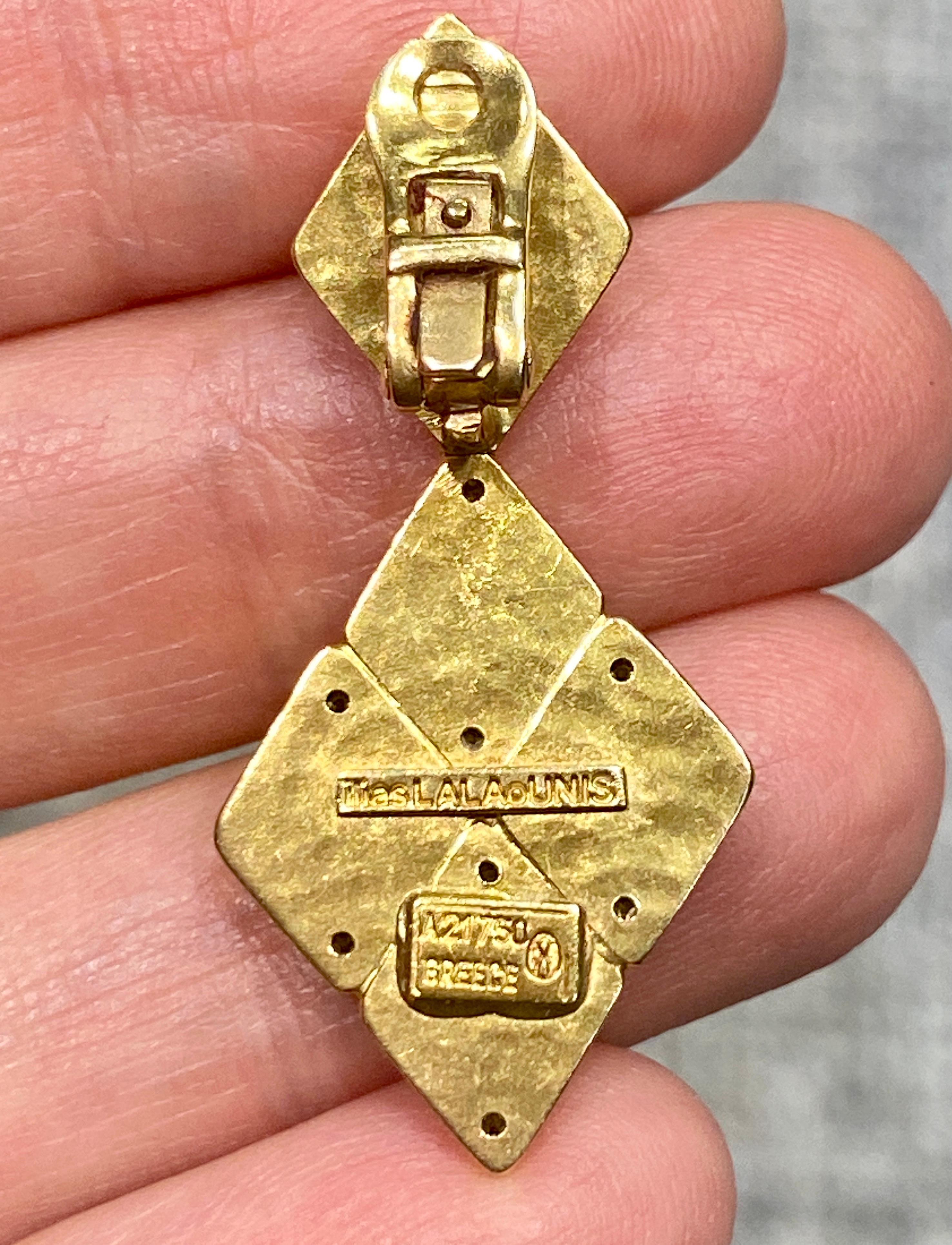 Lalaounis geometrische dangly-Ohrringe aus 18 Karat Gelbgold und Diamanten (Rundschliff) im Angebot