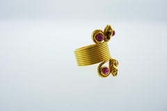 Lalaounis 18 Karat Yellow Gold and Cabochon Ruby Double Snake Ring Vintage Rare
