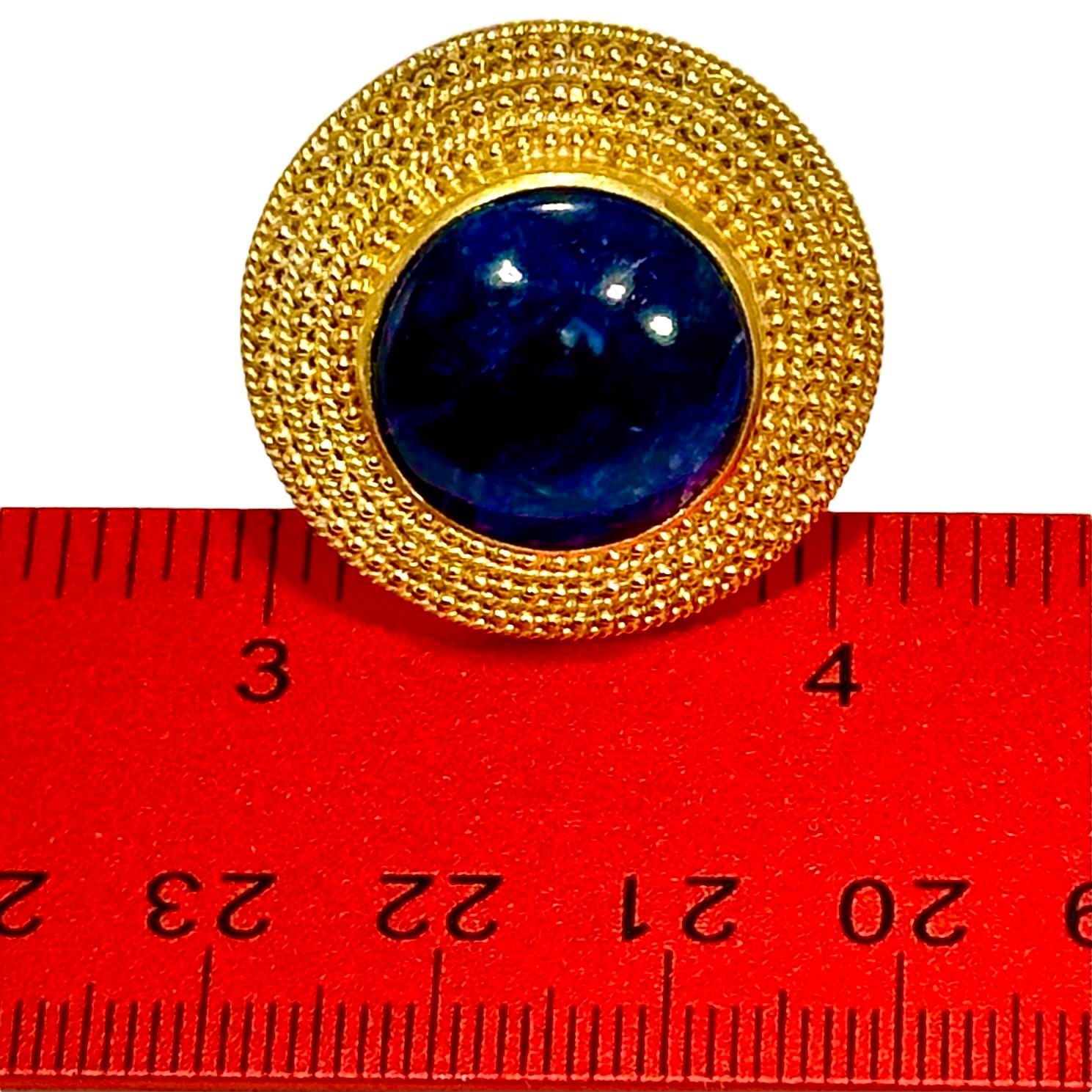 Lalaounis 18K Yellow Gold Round Clip-On Earrings with Navy Blue Sodalite Centers For Sale 2