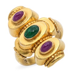 Lalaounis 18k Yellow Gold Ruby and Emerald Ring
