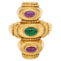 Lalaounis 18k Yellow Gold Ruby and Emerald Ring