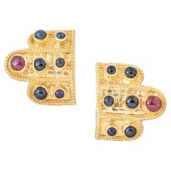 Lalaounis 18k Yellow Gold Ruby Sapphire Earrings