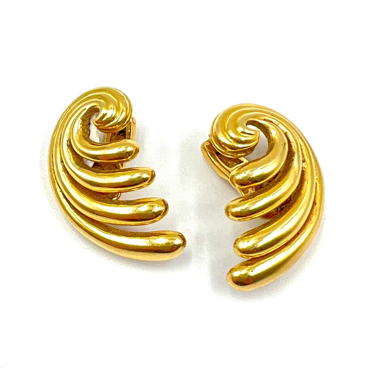 Lalaounis 18kt yellow gold earrings.  Fan design measuring approximately 1.25