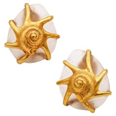 LALAOUNIS 1970 Boucles d'oreilles Clips Nature en or jaune 18Kt et quartz rocheux sculpté