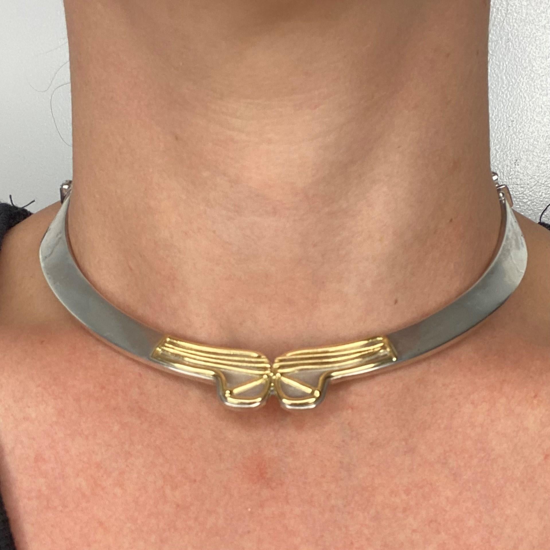 Lalaounis 1970 Choker Rigid Necklace in 18Kt Yellow Gold and Sterling Silver Box For Sale 4