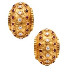 Lalaounis 1970 Clips On Earrings in 18kt Gold With 3.32ctw Diamonds and Rubies