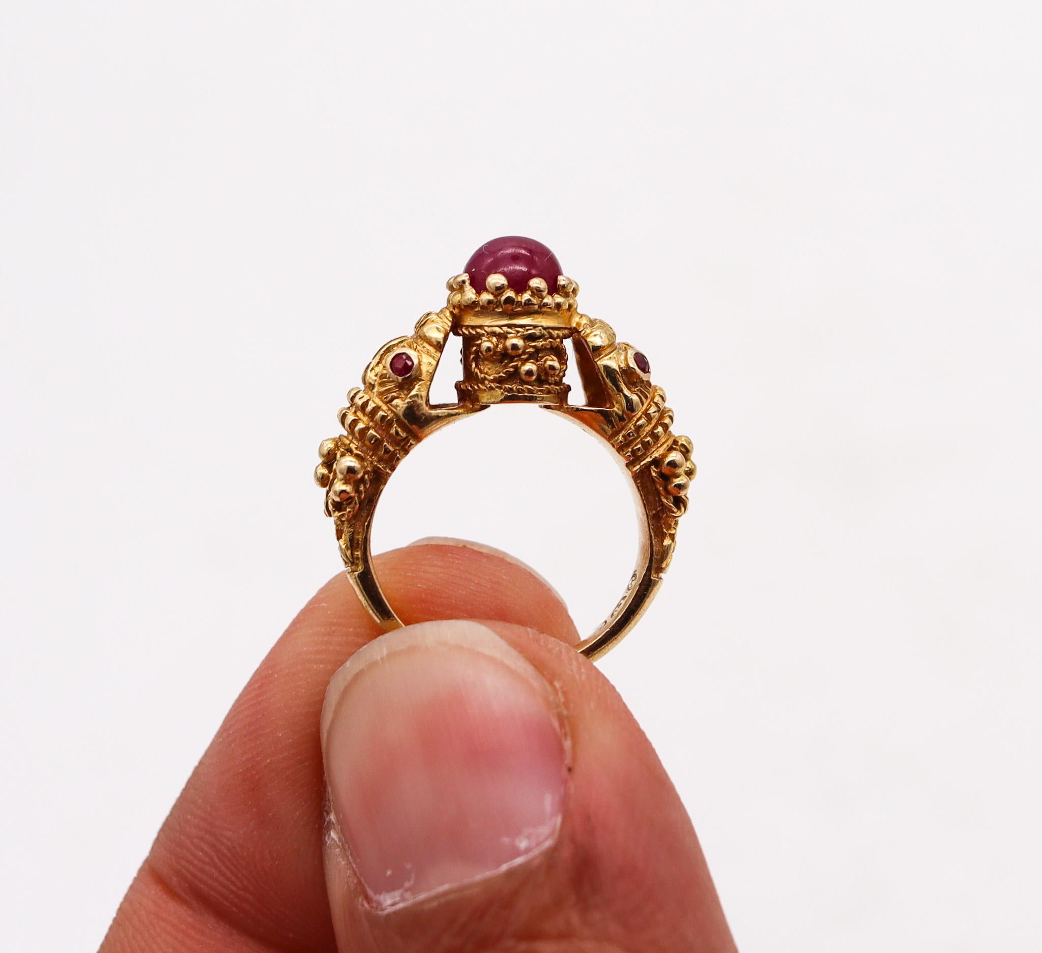 Women's or Men's Lalaounis 1970 Double Chimeras Ring In 18Kt Yellow Gold With 1.96 Ctw In Rubies