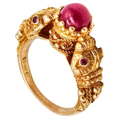 Lalaounis 1970 Double Chimeras Ring In 18Kt Yellow Gold With 1.96 Ctw In Rubies