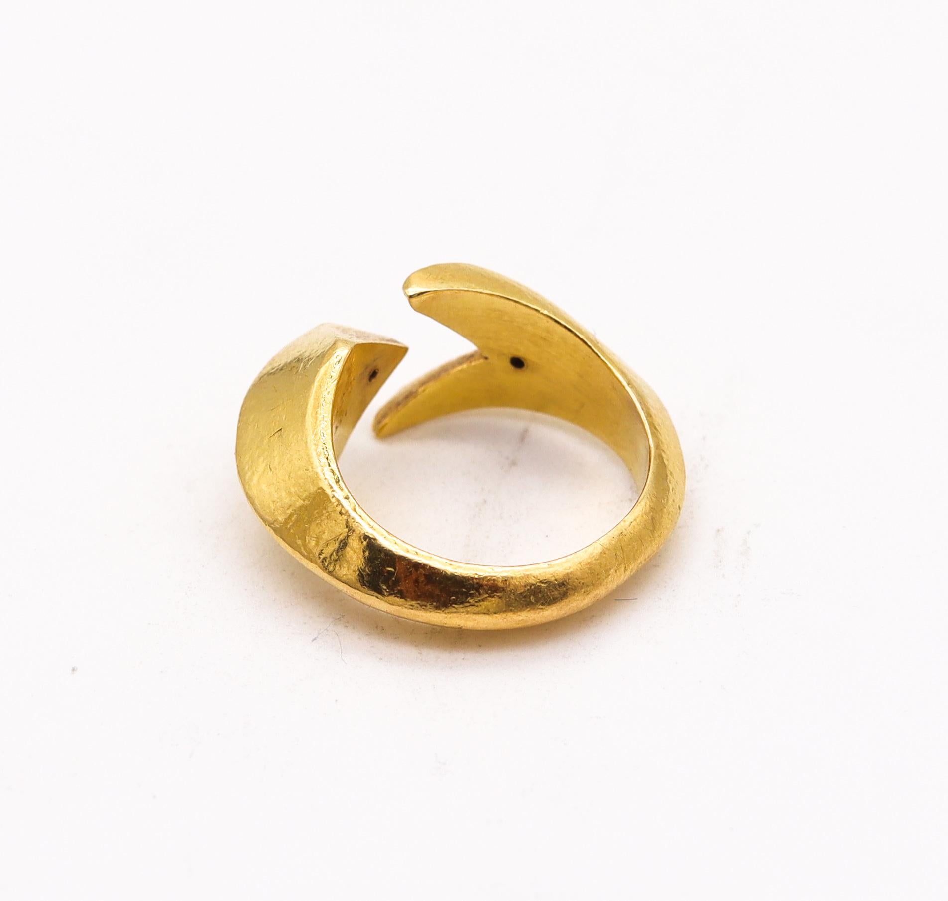 Women's or Men's Lalaounis 1970 Geometric Open Work Paleolithic Ring in Battered 22Kt Yellow Gold