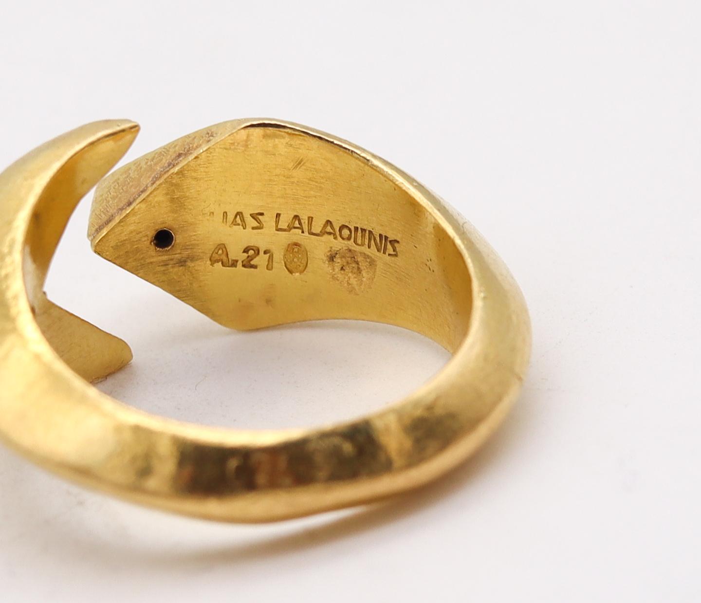 Lalaounis 1970 Geometric Open Work Paleolithic Ring in Battered 22Kt Yellow Gold 2