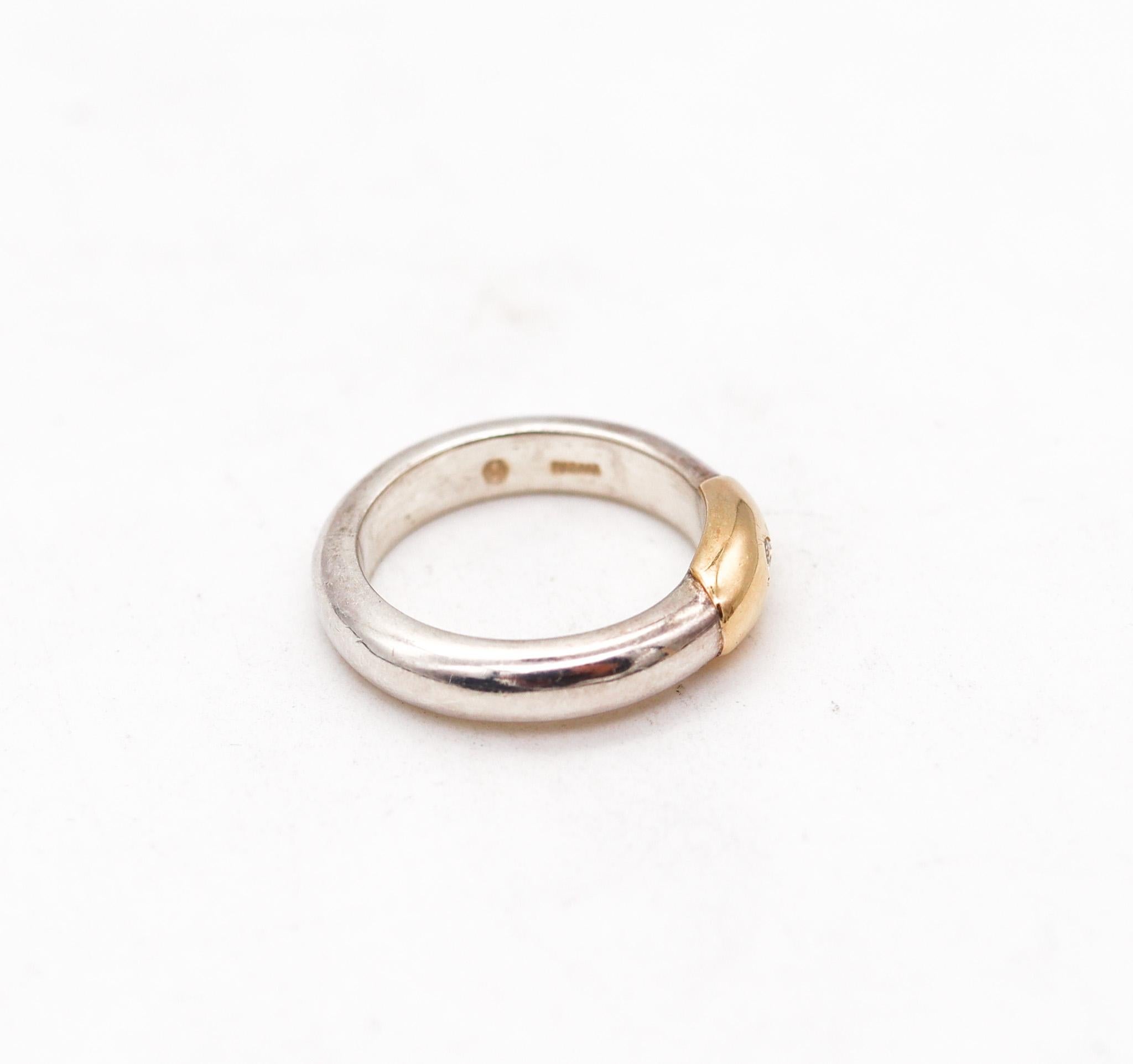 Modernist Lalaounis 1970 Greece Band Ring In 18Kt Yellow Gold & Sterling With One Diamond