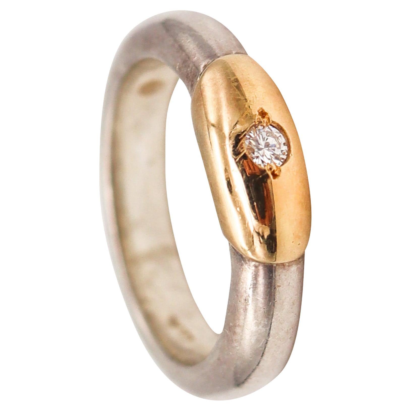 Lalaounis 1970 Greece Band Ring In 18Kt Yellow Gold & Sterling With One Diamond