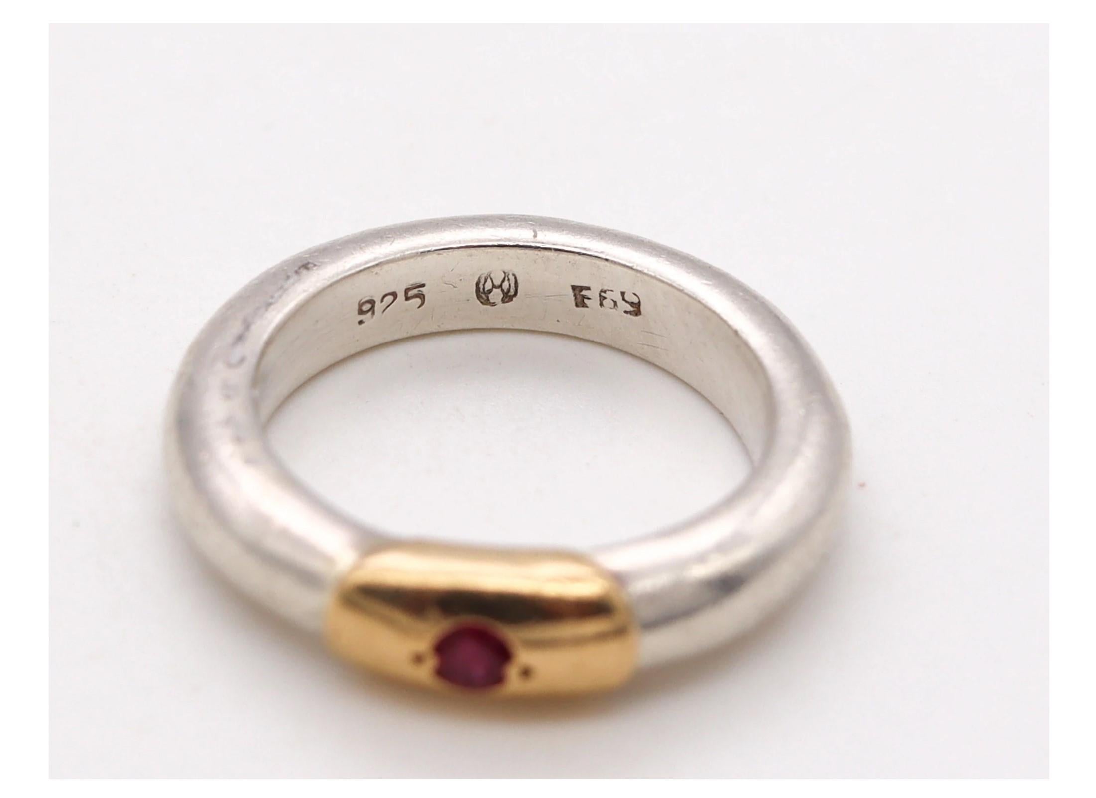 Round Cut Lalaounis 1970 Greece Band Ring in 18Kt Yellow Gold & Sterling with Round Ruby
